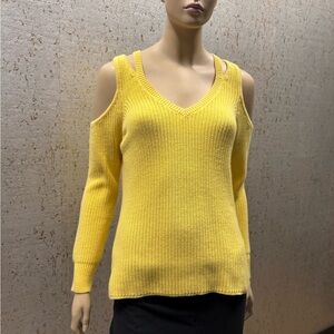 Boston Proper Buttercream Yellow V-Neck Cold Shoulder Sweater